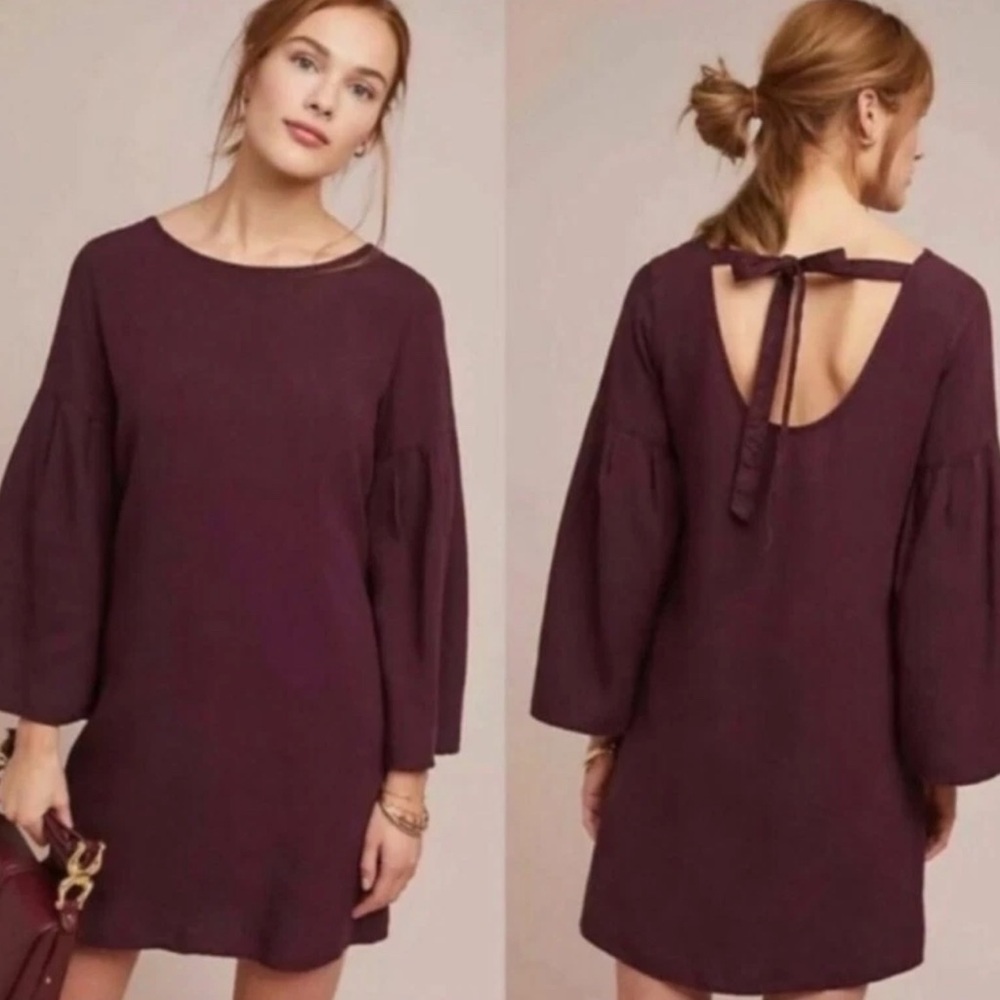 Cloth & Stone x Anthropologie Tiffany Bell Sleeve Purple Plum‎ Burgundy Dress- S